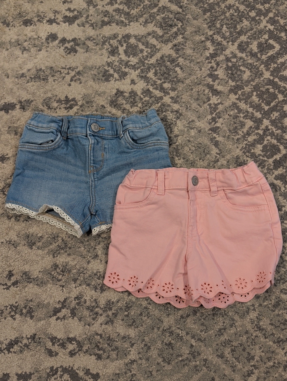 OshKosh B'gosh Pink Scalloped Eyelet Shorts with Denim-Look (both pairs)